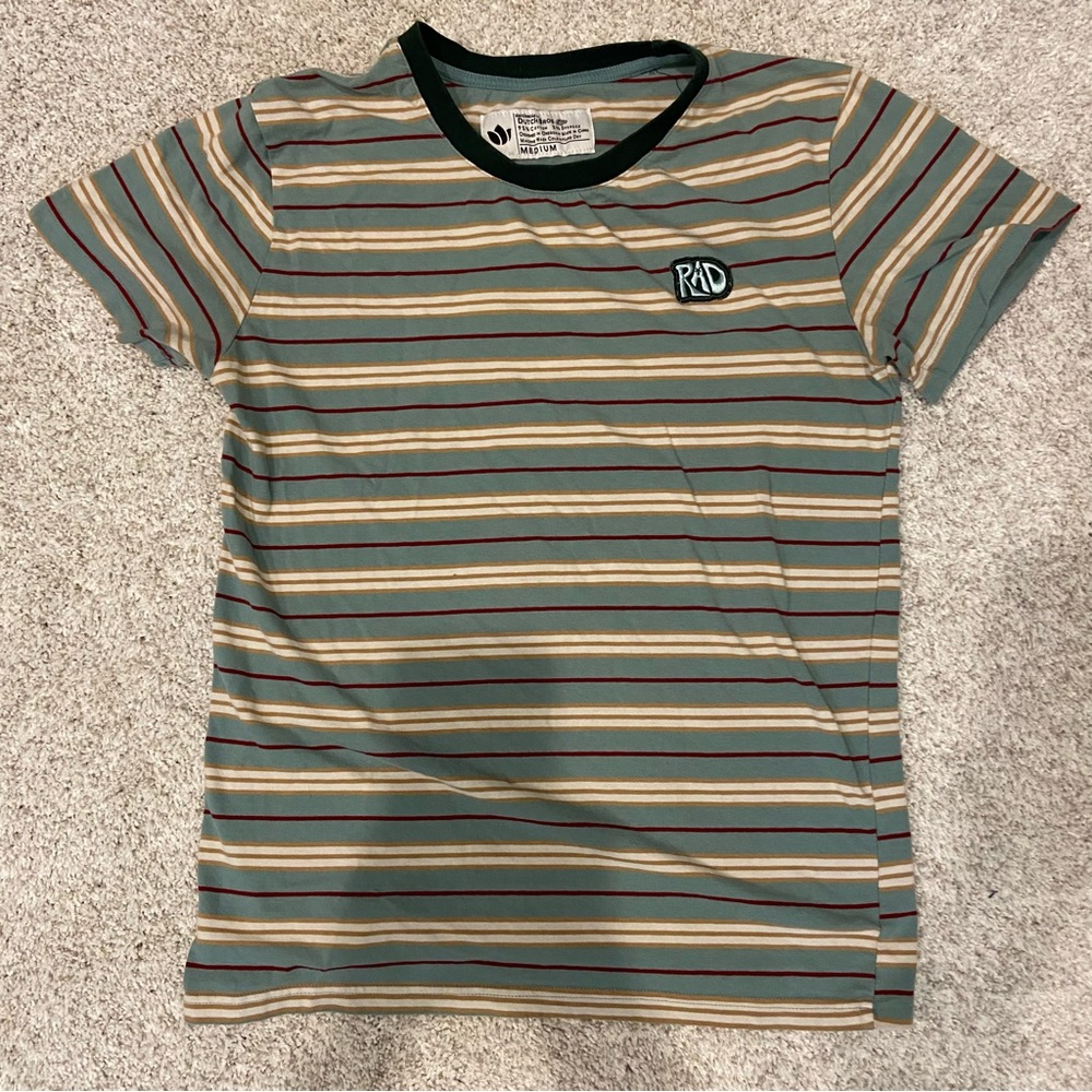 Dutch Bros coffee striped “RAD” shirt